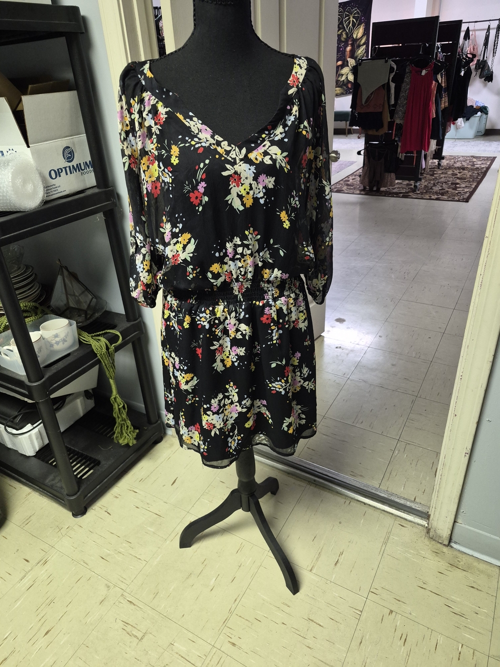 Express Black Floral Print Dress with Multicolor Blooms